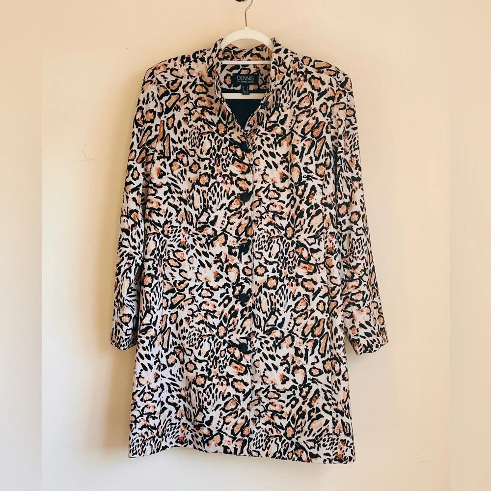 Dennis Basso Printed Twill Button Front Jacket - Leopard Print - Size S